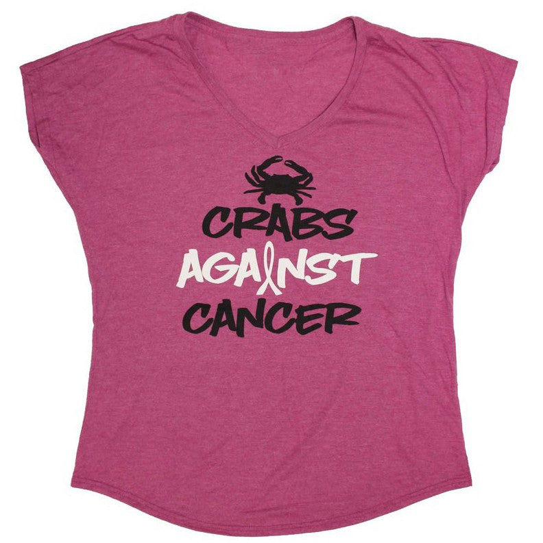 Crabs Against Cancer (Raspberry) / Ladies V-Neck Shirt - Route One Apparel
