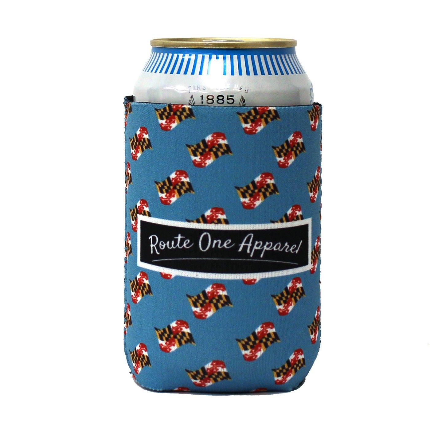 Waving Maryland Flag Pattern (Sky Blue) / Can Cooler - Route One Apparel