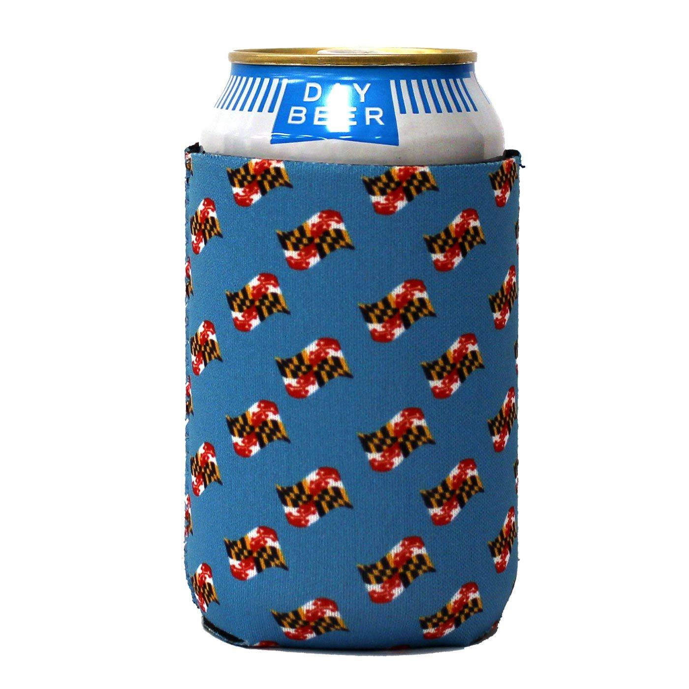 Waving Maryland Flag Pattern (Sky Blue) / Can Cooler - Route One Apparel