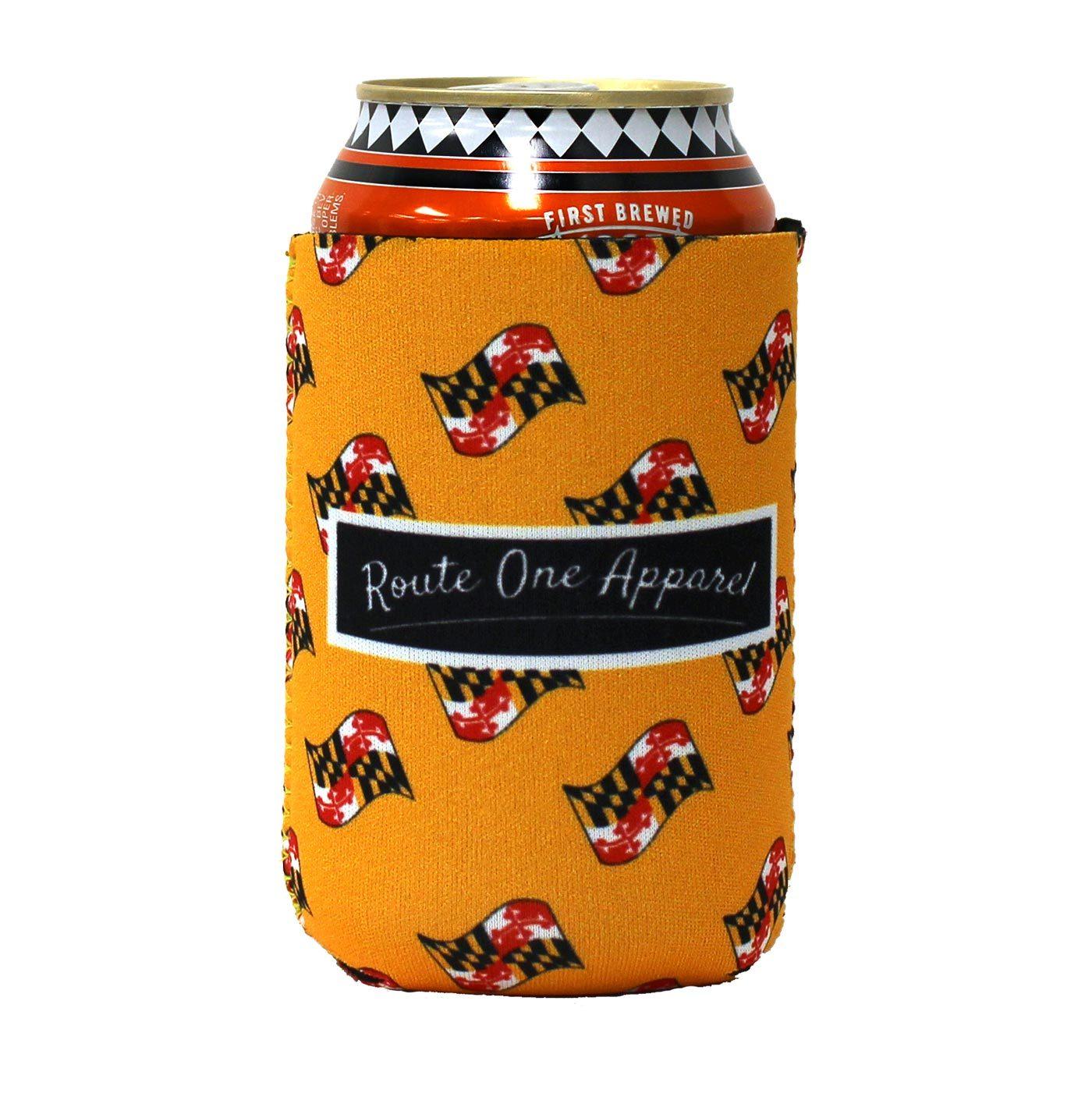 Waving Maryland Flag Pattern (Yellow) / Can Cooler - Route One Apparel