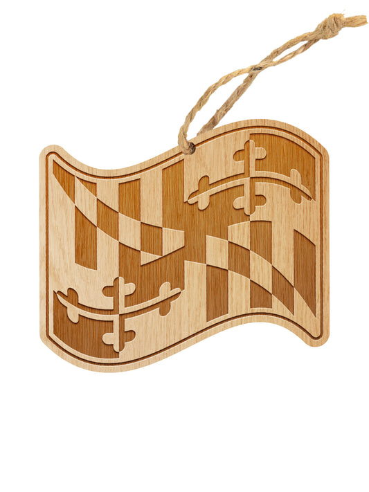 Waving Maryland Flag / Wooden Ornament - Route One Apparel