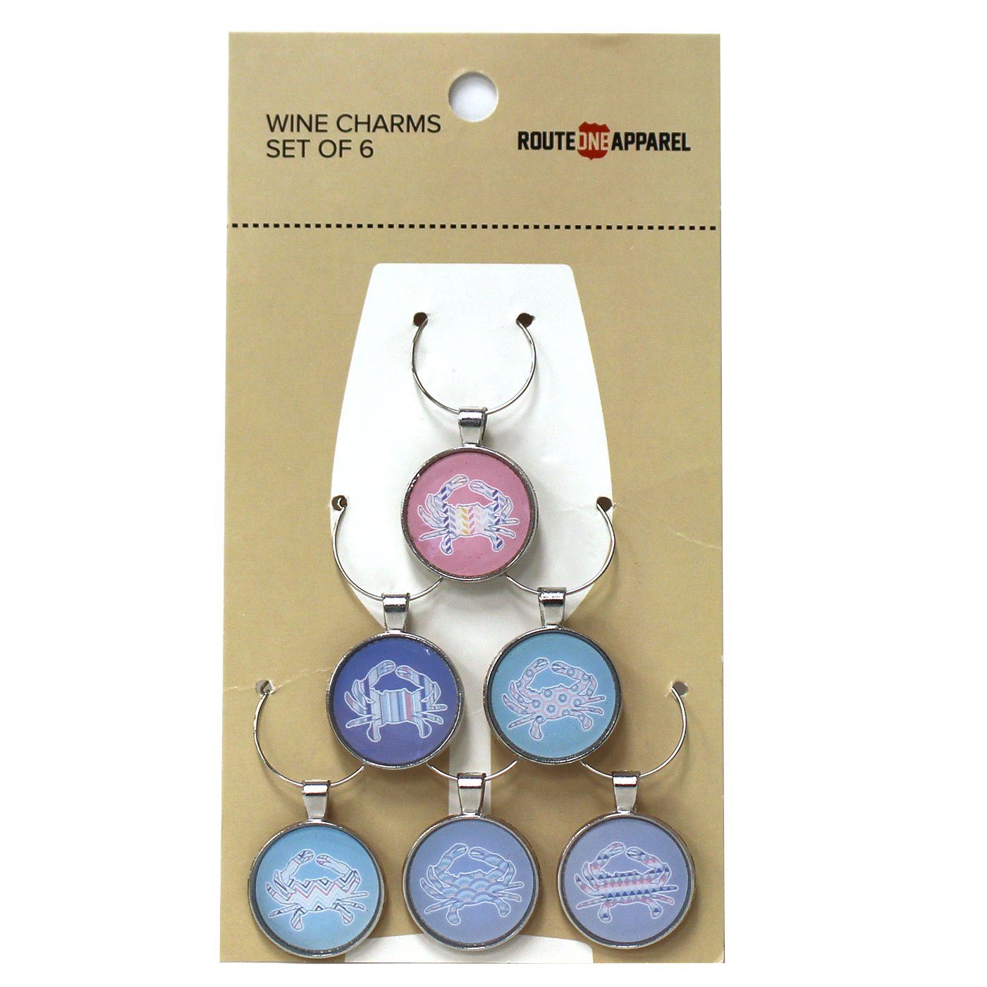 Pastel Crab Wine Charms (Set of 6) - Route One Apparel