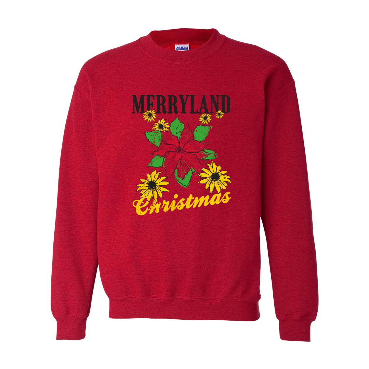 Merryland Christmas Flowers (Antique Red) / Crew Sweatshirt - Route One Apparel