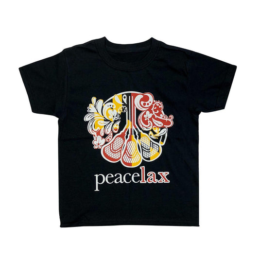 Maryland Flag Lacrosse Peace Sign (Black) / *Youth* Shirt - Route One Apparel