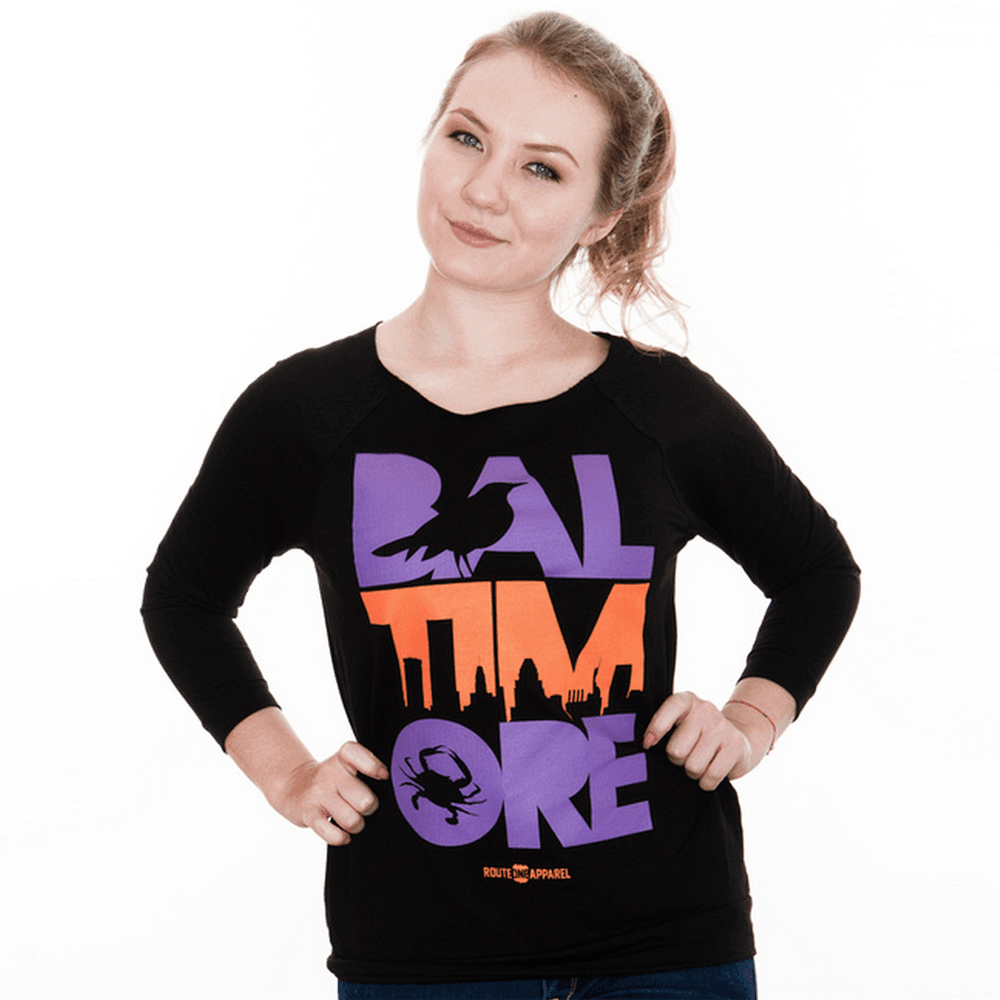 Baltimore Icon Purple & Orange (Black) / Ladies Long Sleeve Scoop Shirt - Route One Apparel