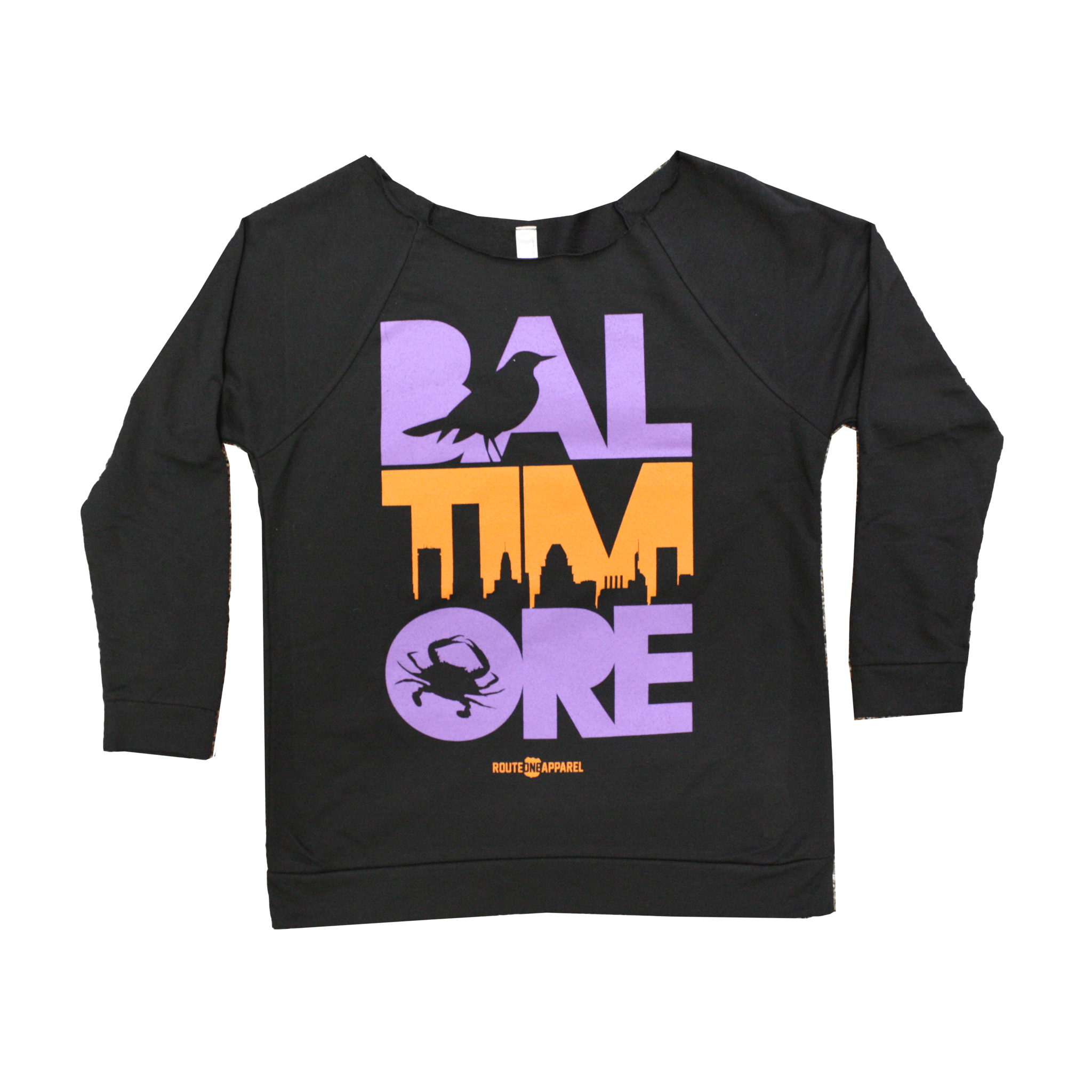 Baltimore Icon Purple & Orange (Black) / Ladies Long Sleeve Scoop Shirt - Route One Apparel