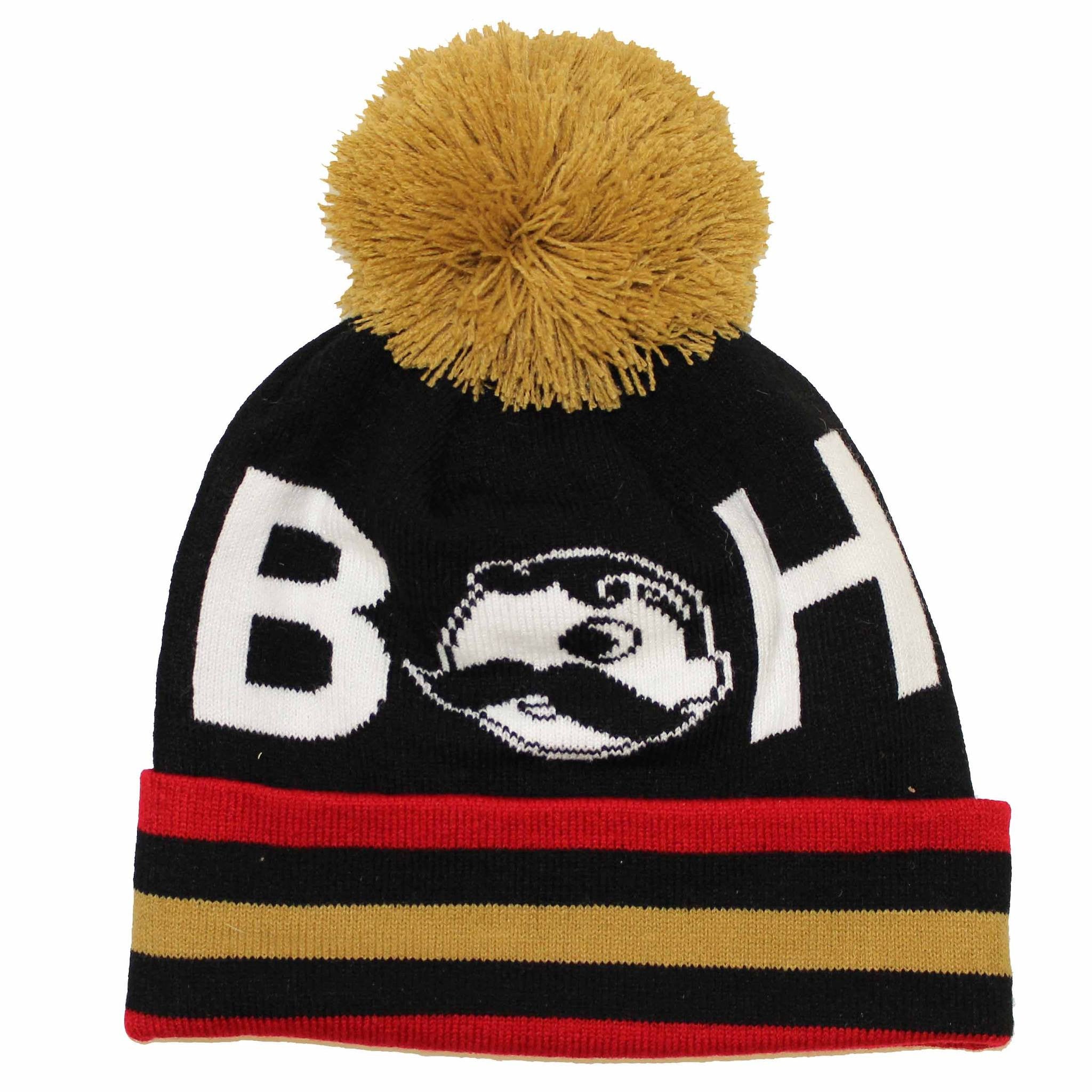 Boh Logo Text (Black w/ Gold Pom) / Knit Beanie Cap - Route One Apparel