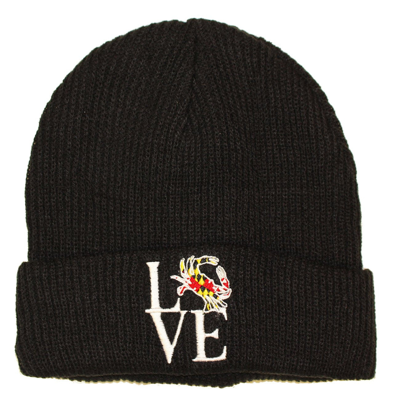 Maryland Crabby Love (Black) / Slouchy Knit Beanie Cap - Route One Apparel