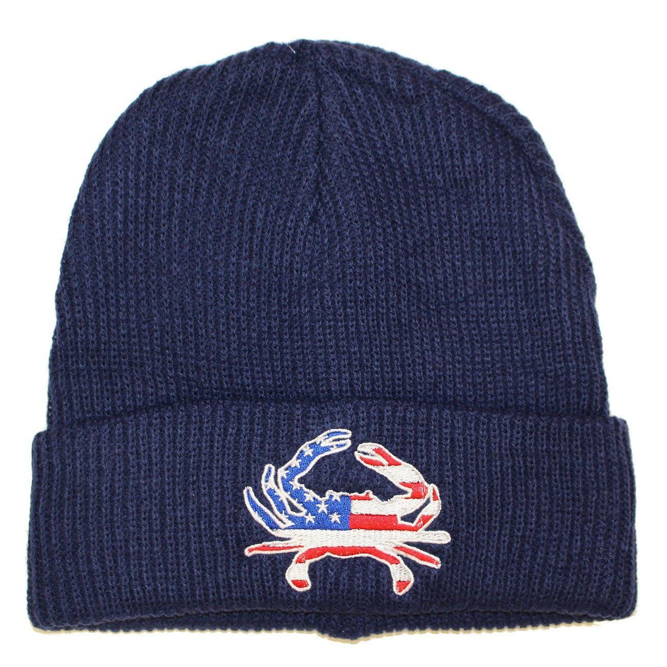 American Flag Crab (Blue) / Slouchy Knit Beanie Cap - Route One Apparel