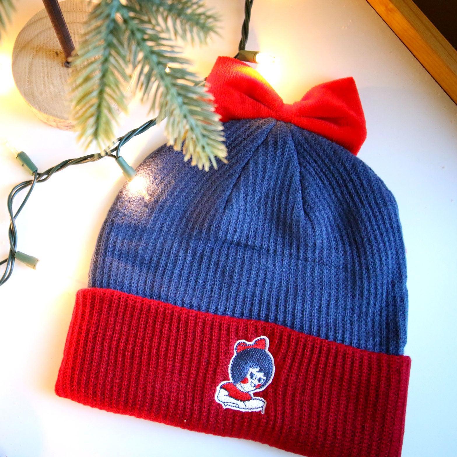 Utz Girl Logo (Blue w/ Red Bow) / Knit Beanie Cap - Route One Apparel
