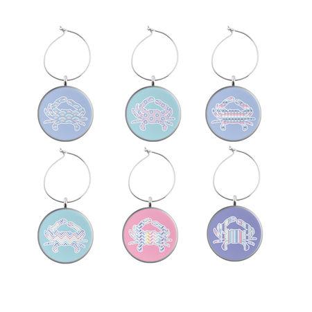 Pastel Crab Wine Charms (Set of 6) - Route One Apparel
