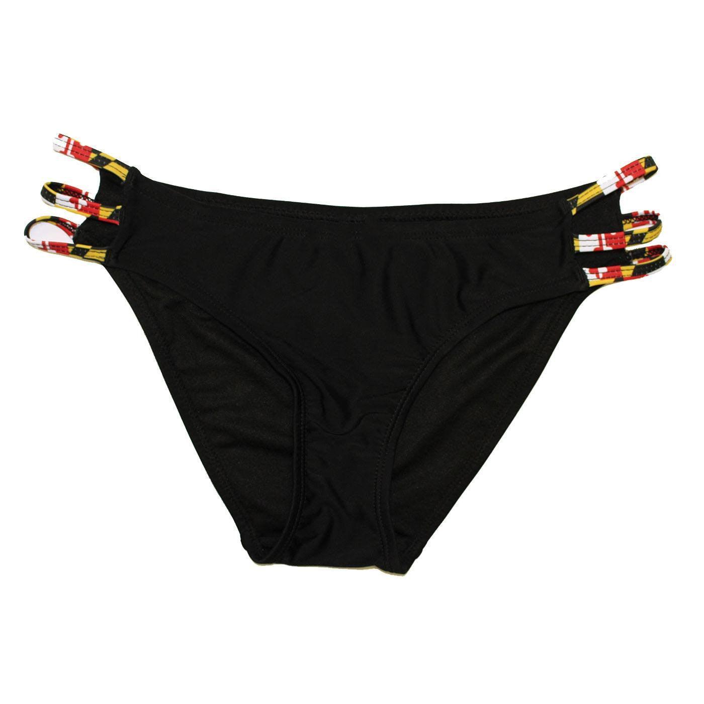 Maryland Flag 3 String (Black) / Full Bikini Bottom - Route One Apparel