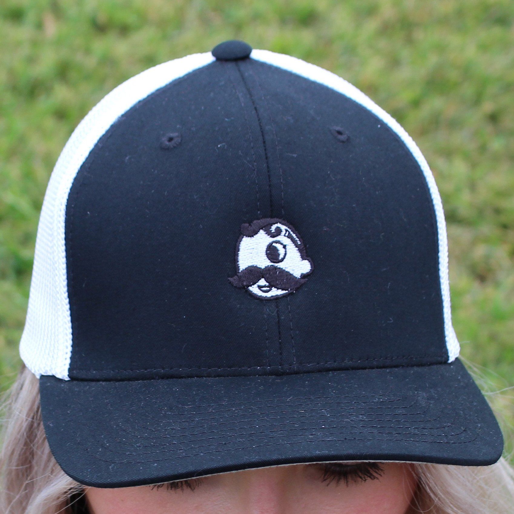 Natty Boh Logo (Black w/ White Mesh) / Flat Brim Trucker Hat - Route One Apparel