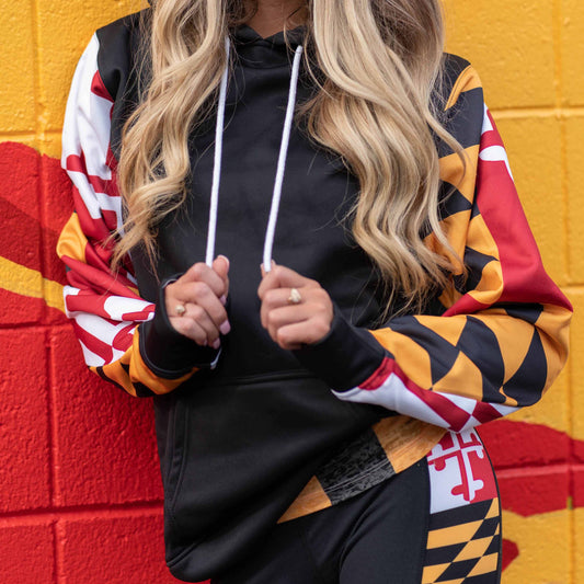Colored Maryland Flag Sleeves (Black) / Hoodie - Route One Apparel