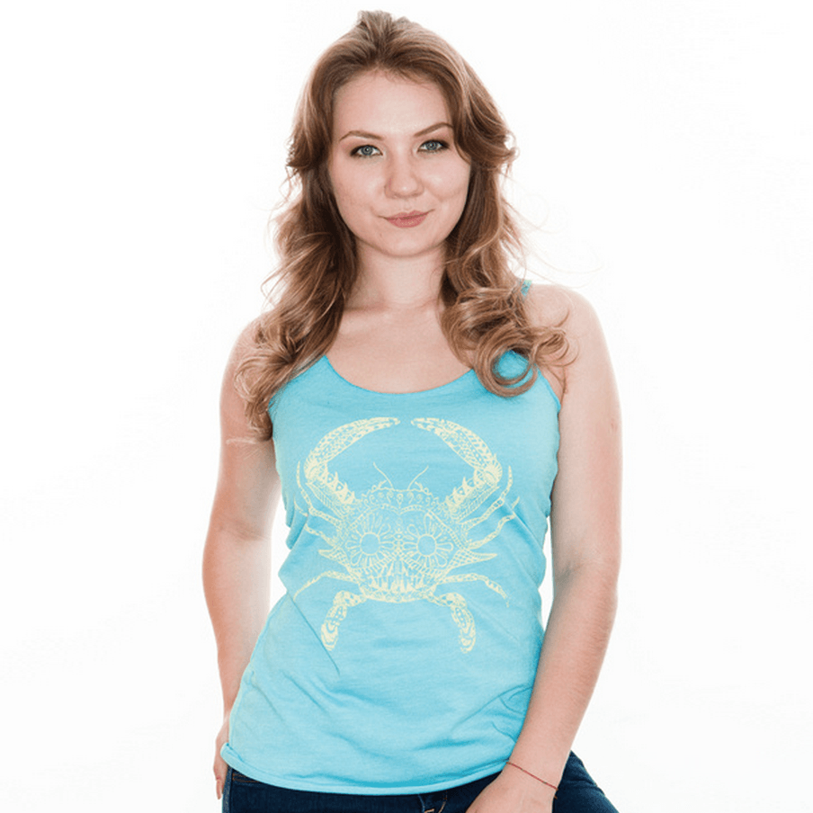 Henna Crab (Teal) / Ladies Racerback Tank - Route One Apparel