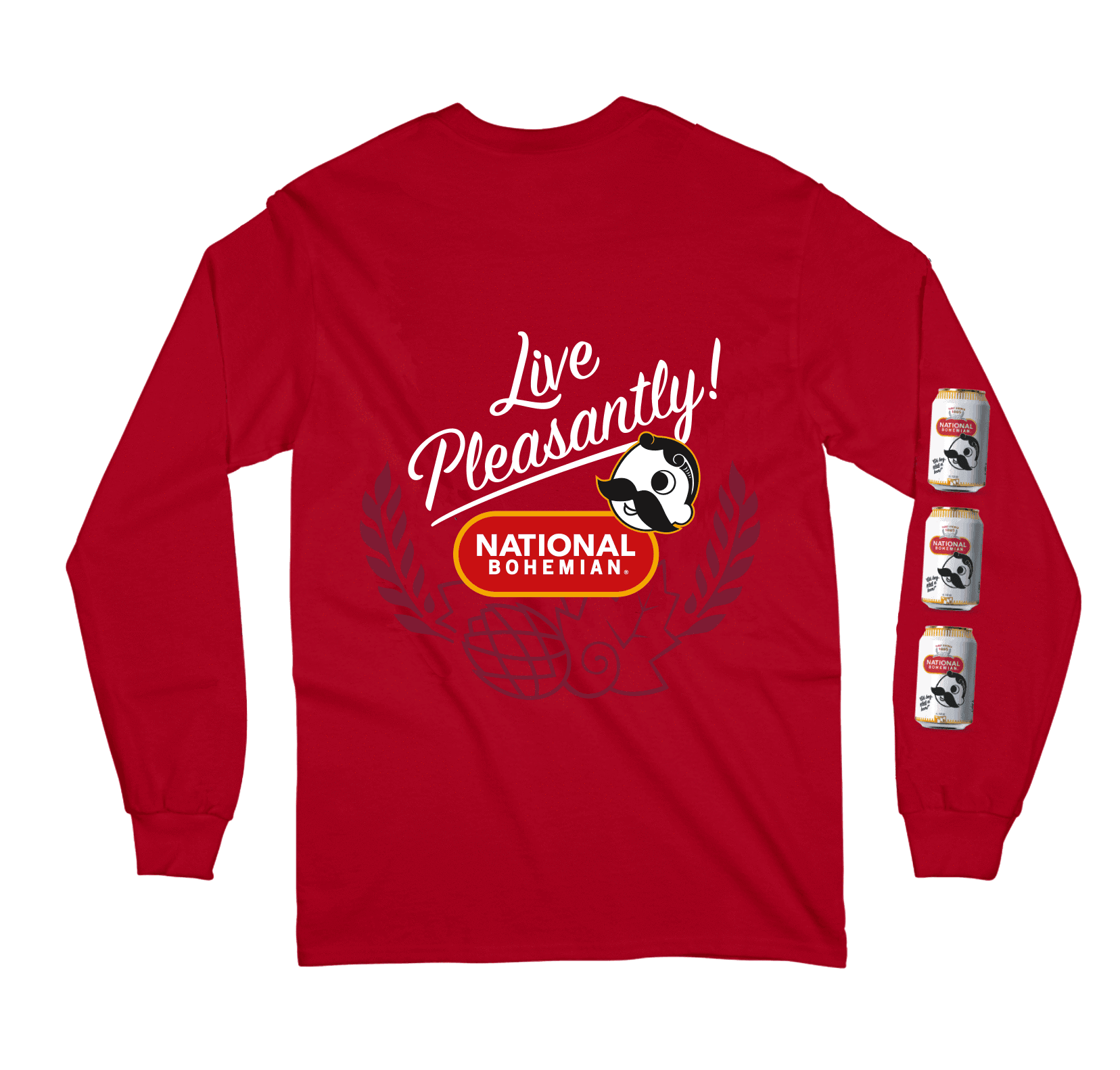 National Bohemian - Live Pleasantly Signature Can Sleeve (Red) / Long Sleeve Shirt - Route One Apparel