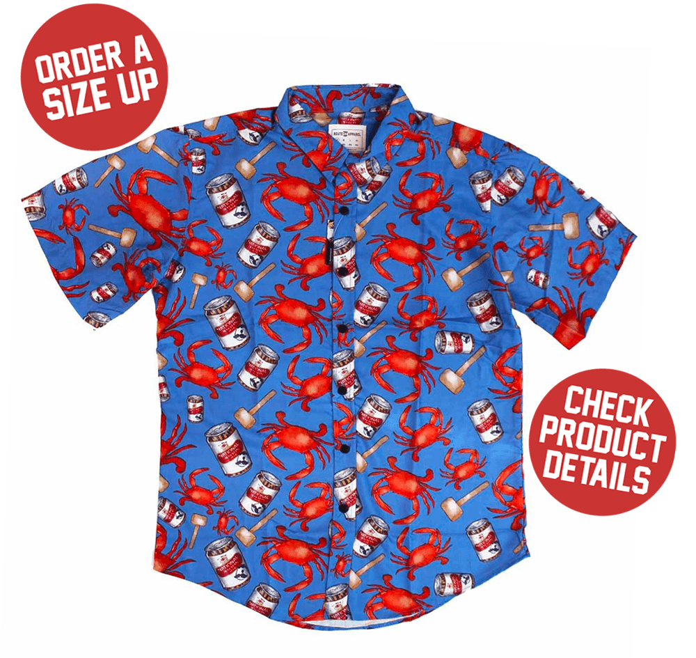 Crab, Mallet & Natty Boh (Light Blue) / Hawaiian Shirt - Route One Apparel