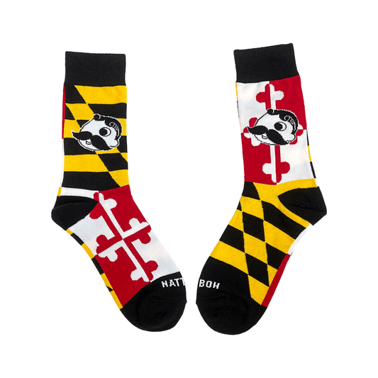 Maryland Flag with Natty Boh Logo on Sides / Crew Socks - Route One Apparel