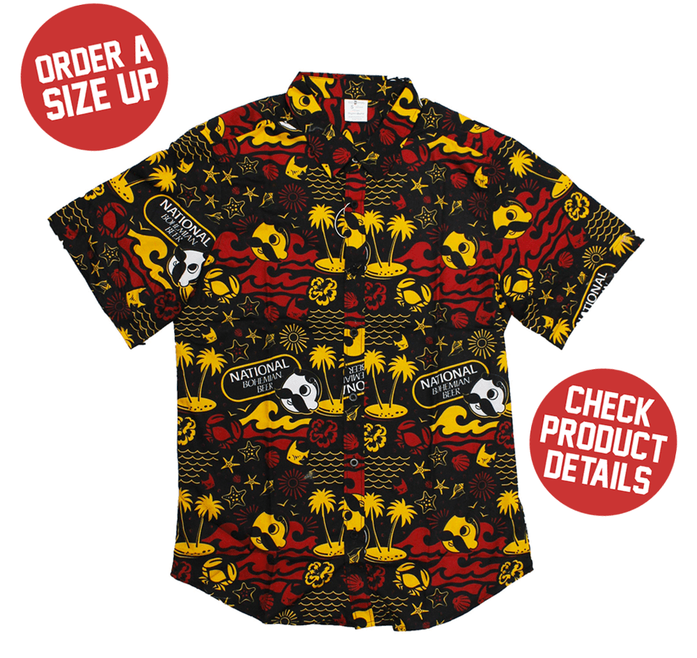 Natty Boh Beach Red & Gold (Black) / Hawaiian Shirt - Route One Apparel