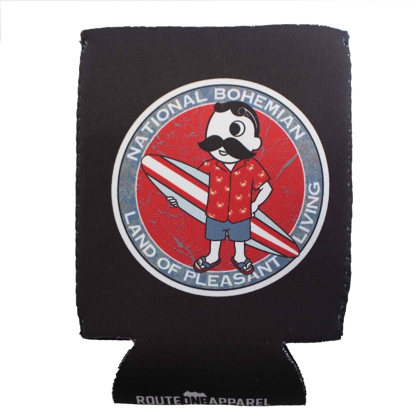 Retro National Bohemian Surfer Dude (Black) / Can Cooler - Route One Apparel