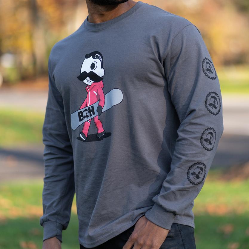 Snowboarder Boh with Bottle Cap Sleeves (Charcoal) / Long Sleeve Shirt - Route One Apparel