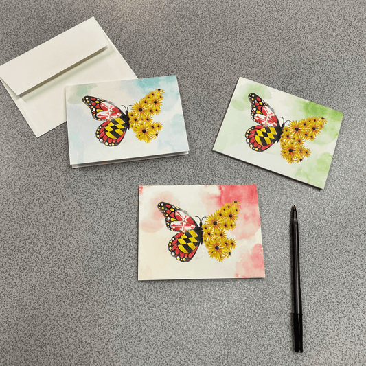 Maryland Flag & Black Eyed Susan Butterfly Watercolor / Notecard Set - Route One Apparel