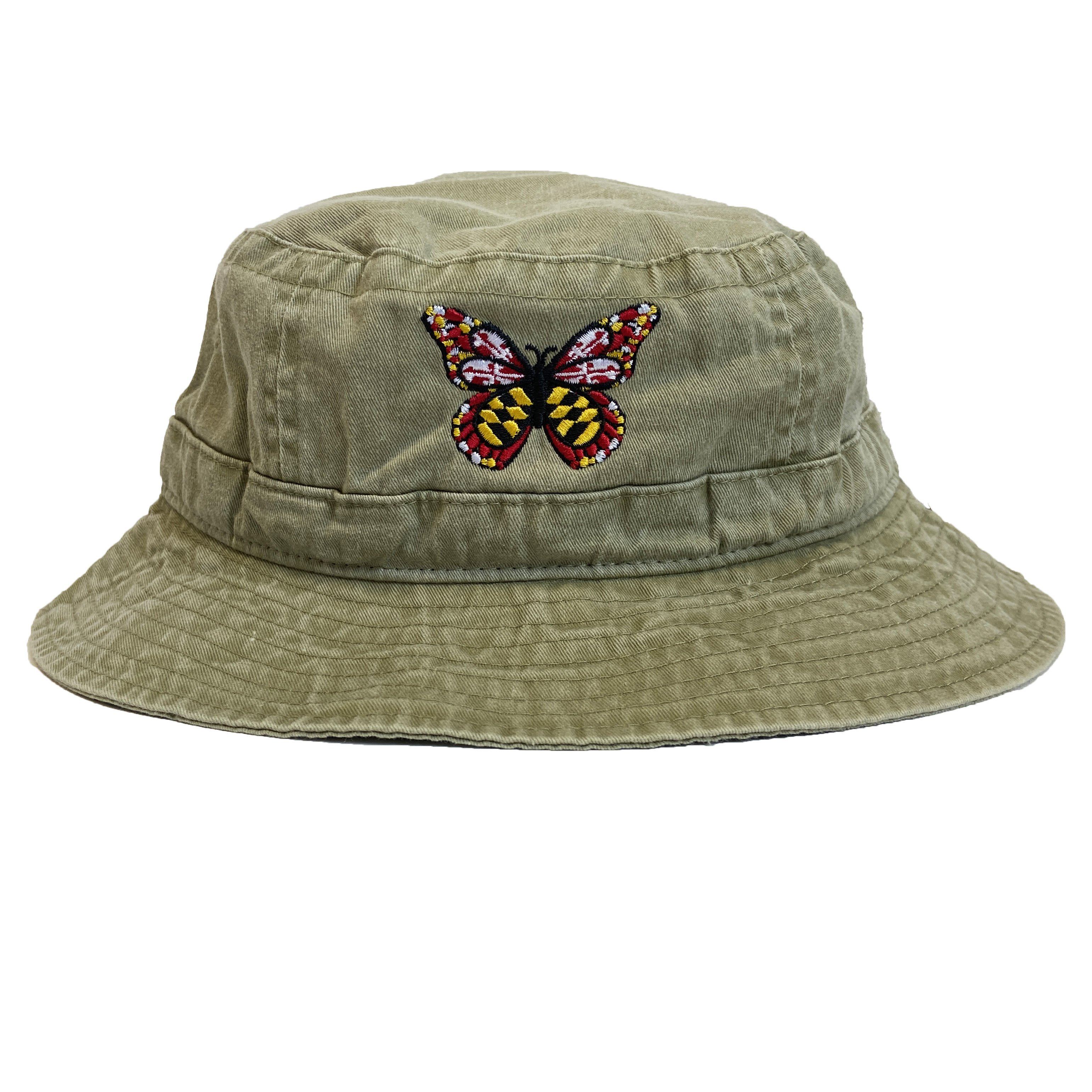 Maryland Flag Butterfly (Khaki) / Bucket Hat - Route One Apparel