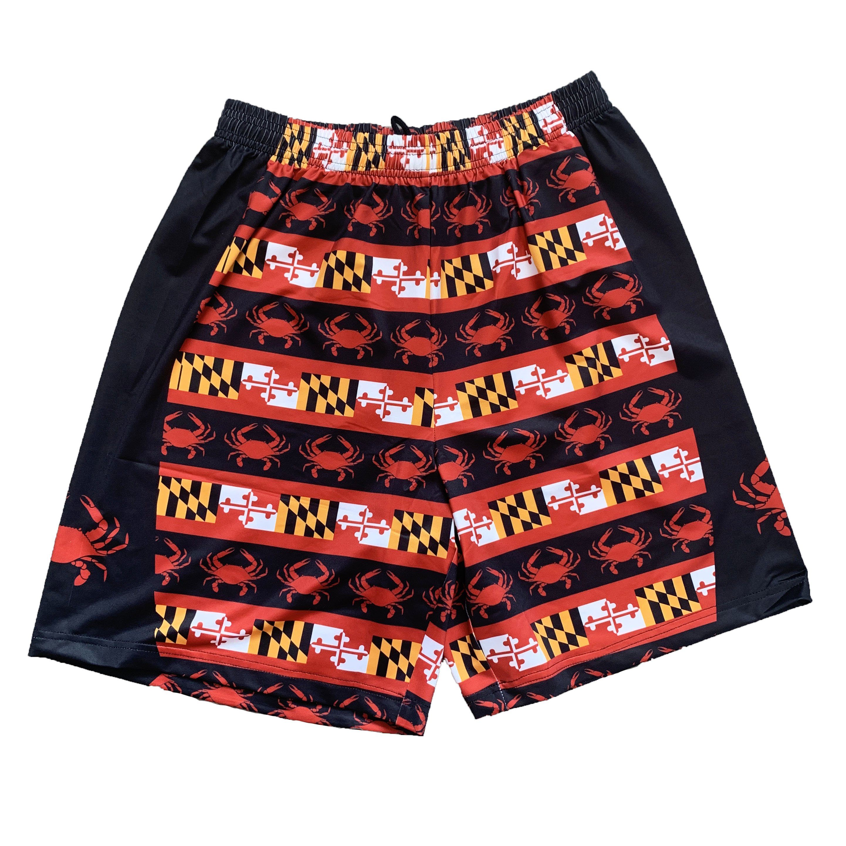 Maryland Flag and Crab Stripe (Black) / Running Shorts (Men) - Route One Apparel