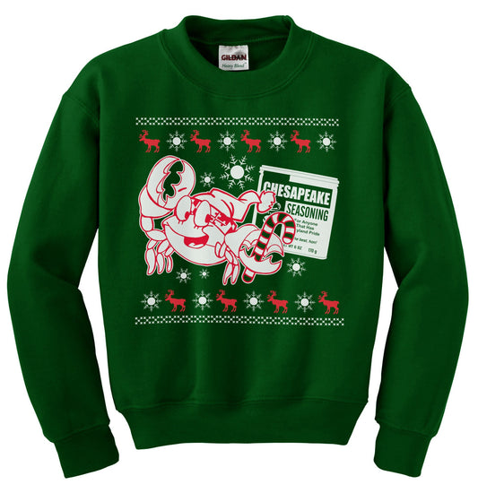 Crabby Holiday (Forest Green) / Crew Sweatshirt - Route One Apparel