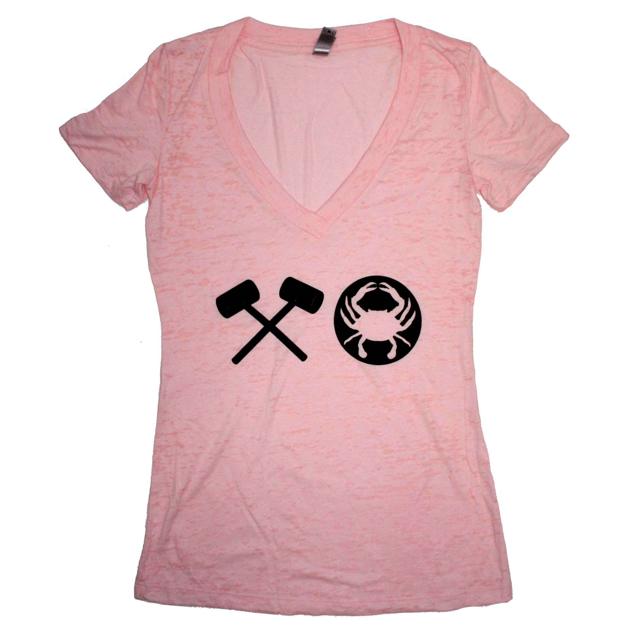 Crabby XO (Pink) / Ladies Deep V-Neck Shirt - Route One Apparel