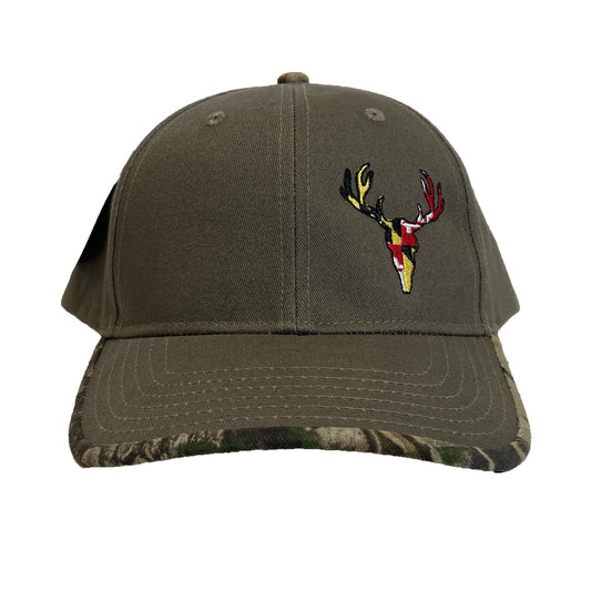 Maryland Flag Deer (Hunter Green w/ Camo Trim) / Baseball Hat - Route One Apparel