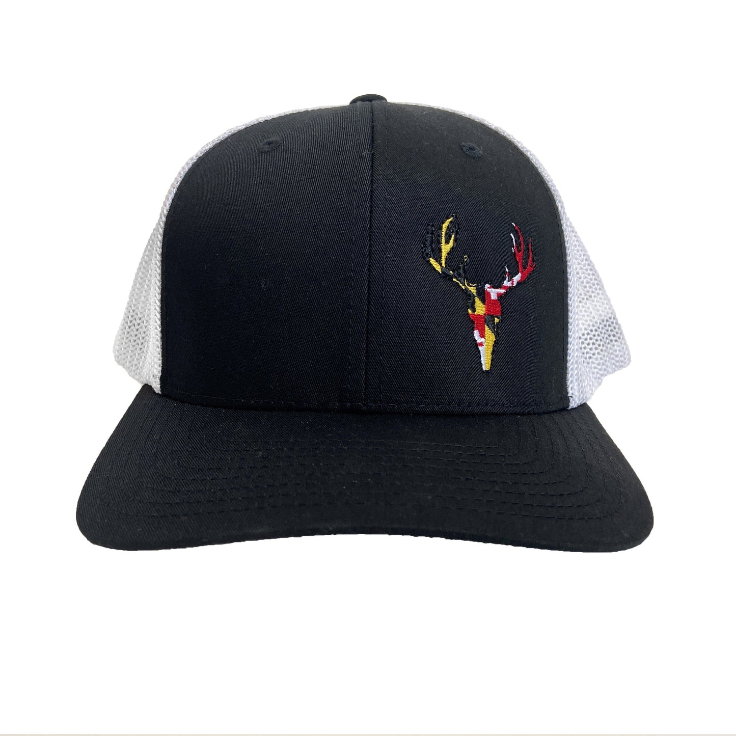 Maryland Flag Deer (Black w/ White Mesh) / Trucker Hat - Route One Apparel