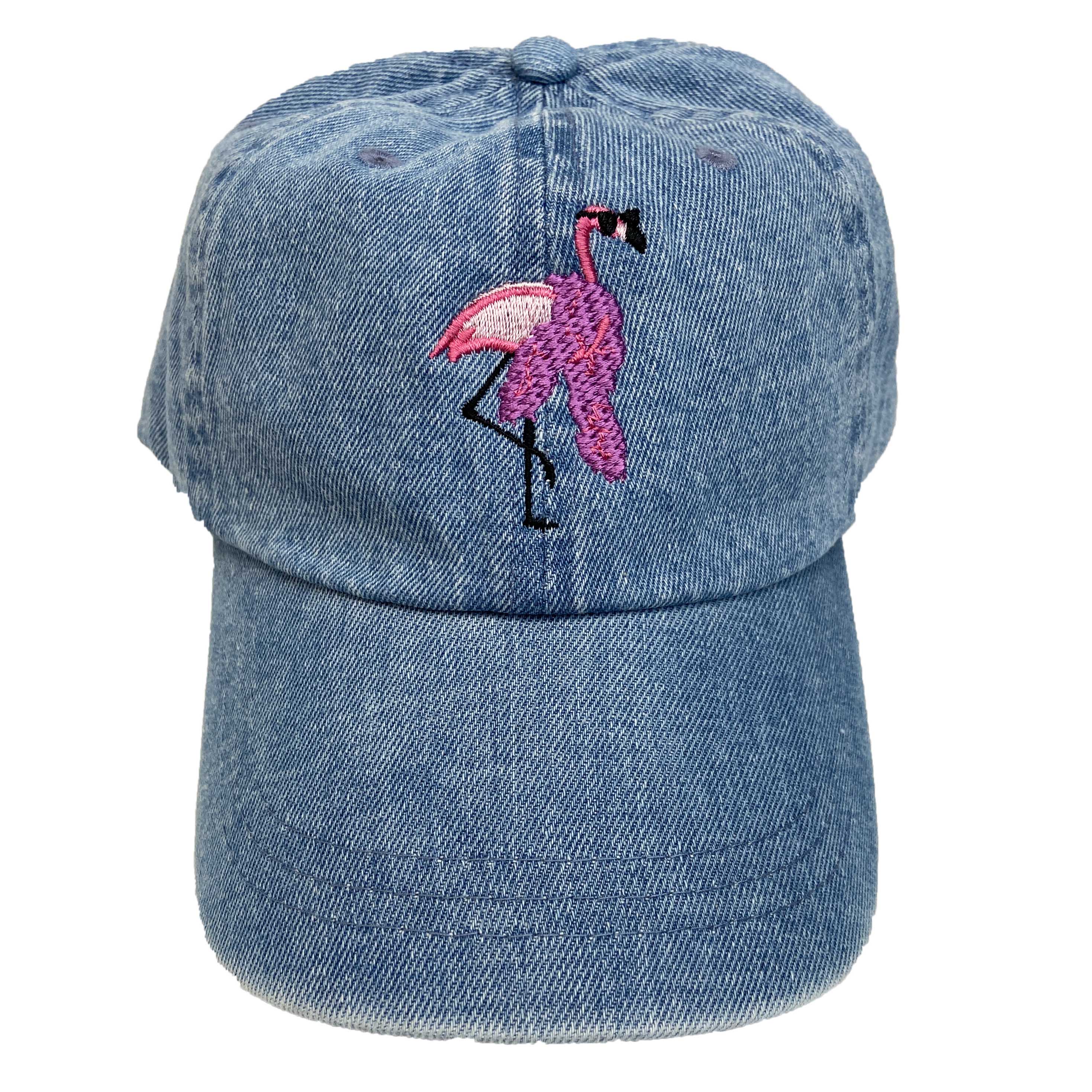 Flamingo with Feather Boa (Denim) / Baseball Hat - Route One Apparel