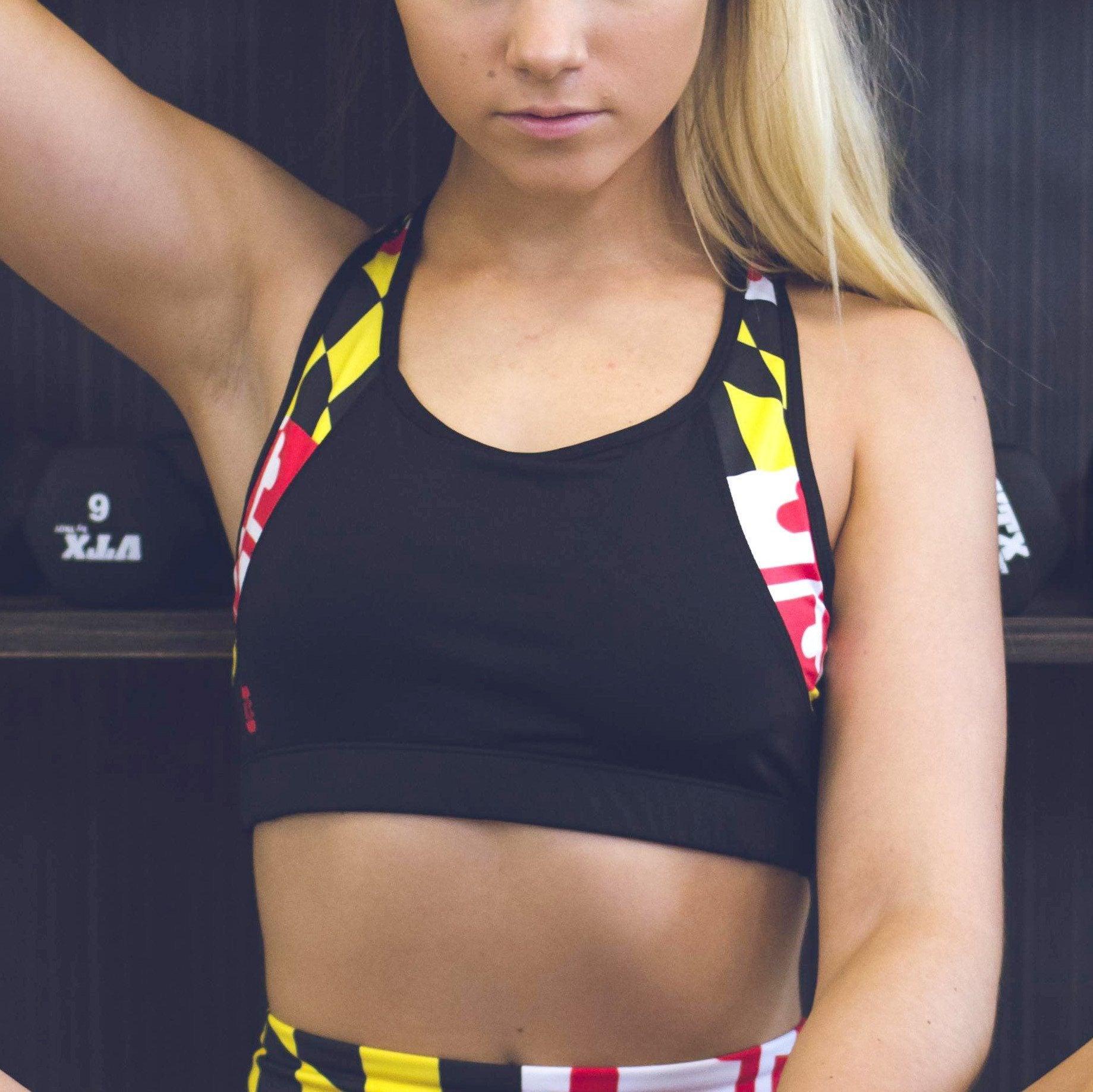Black Maryland Flag Outline / Sports Bra - Route One Apparel