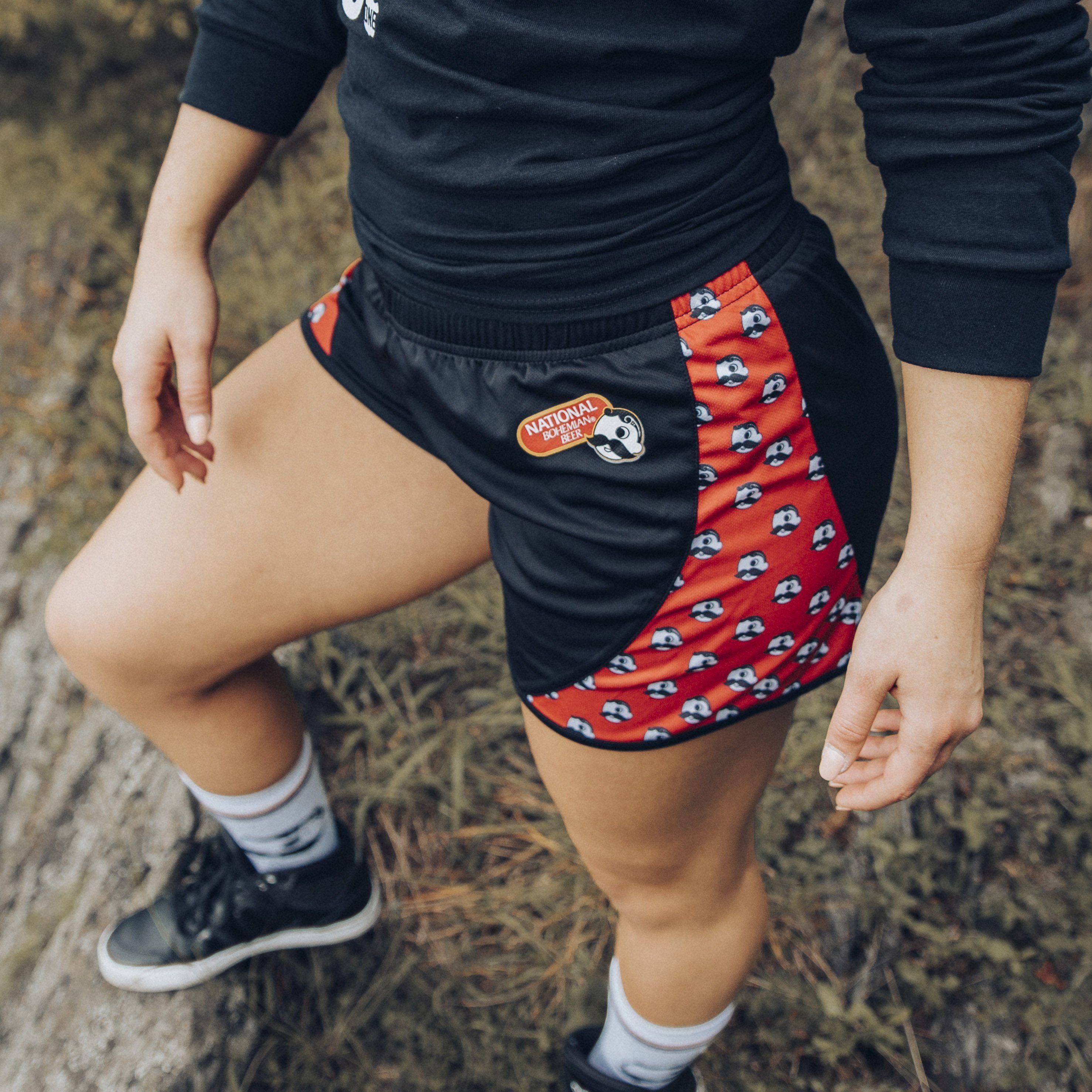 Natty Boh Logo Red Sides (Black) / Running Shorts (Women) - Route One Apparel