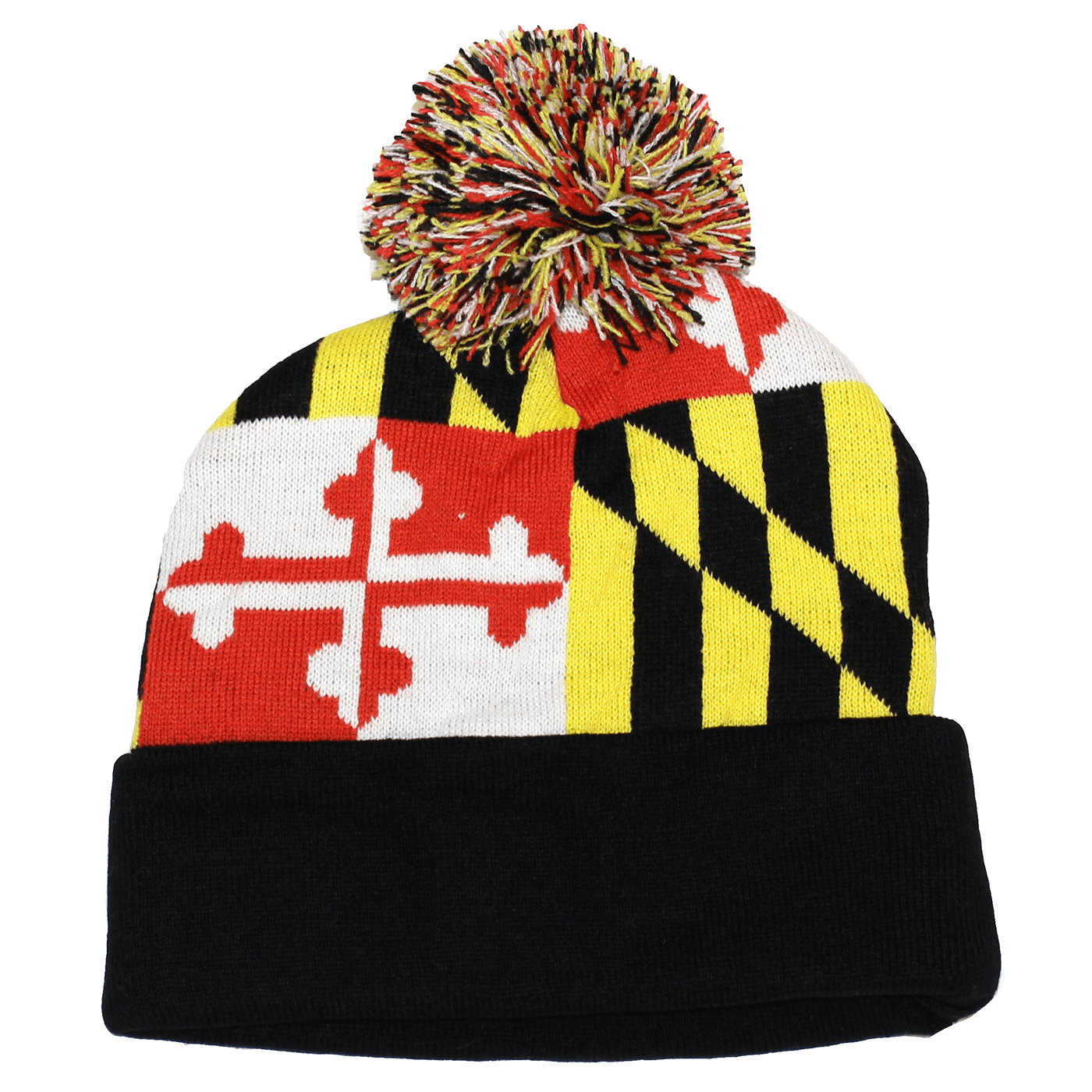 Full Maryland Flag (Black) / Knit Beanie Cap w/ Pom-Pom - Route One Apparel