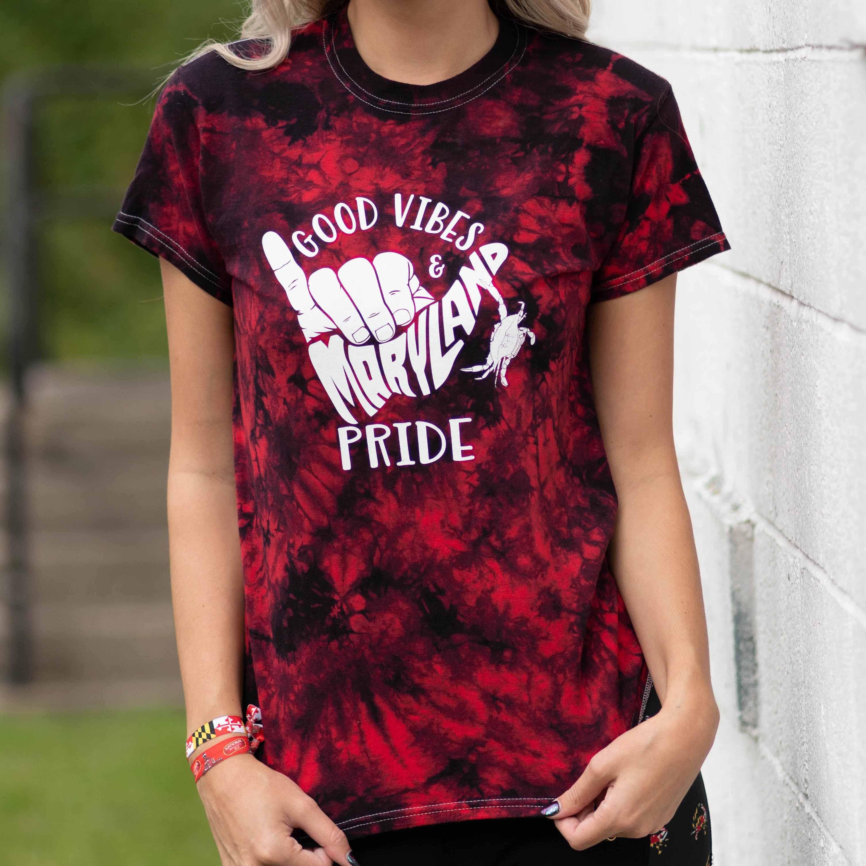 Good Vibes & Maryland Pride (Red & Black Tie Dye) / Shirt - Route One Apparel