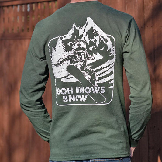 Boh Knows Snow (Green) / Long Sleeve Shirt - Route One Apparel