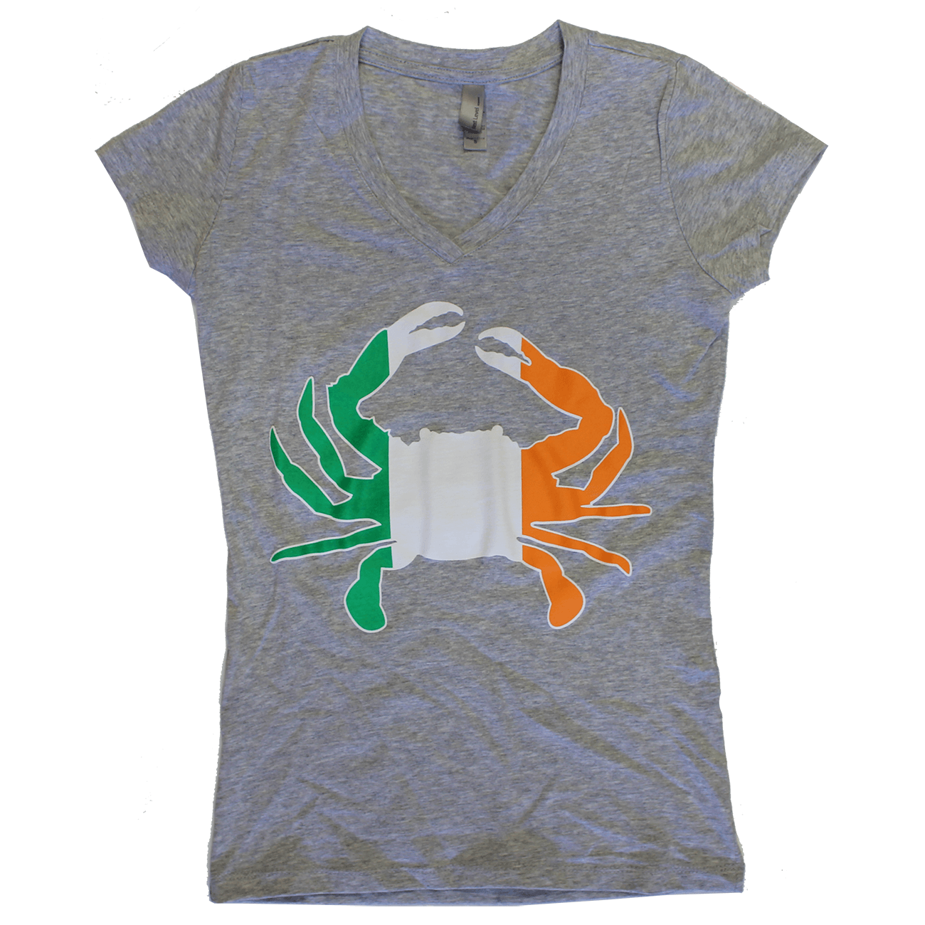 Irish Crab (Heather Grey) / Ladies Deep V-Neck Shirt - Route One Apparel