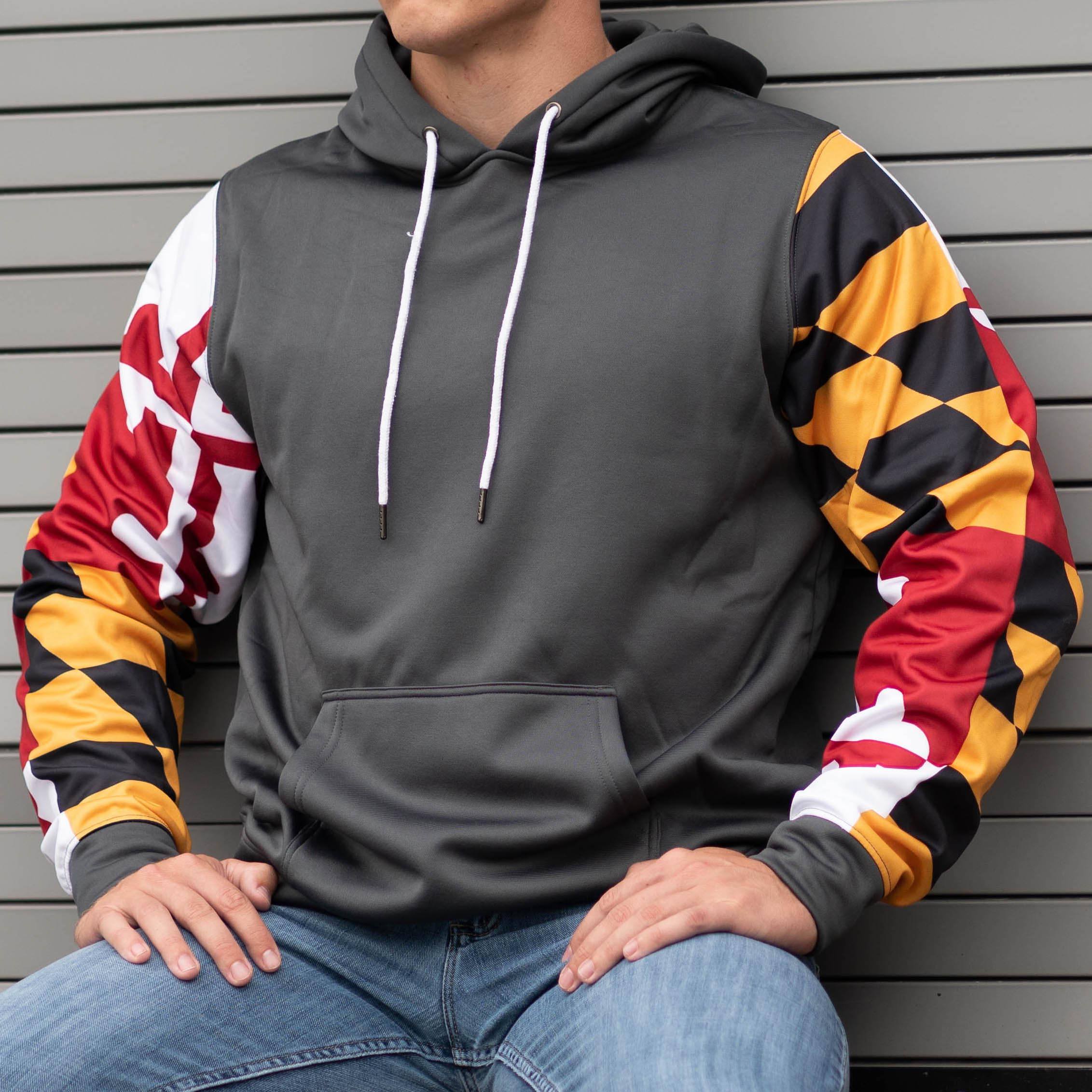 Colored Maryland Flag Sleeves (Charcoal) / Hoodie - Route One Apparel