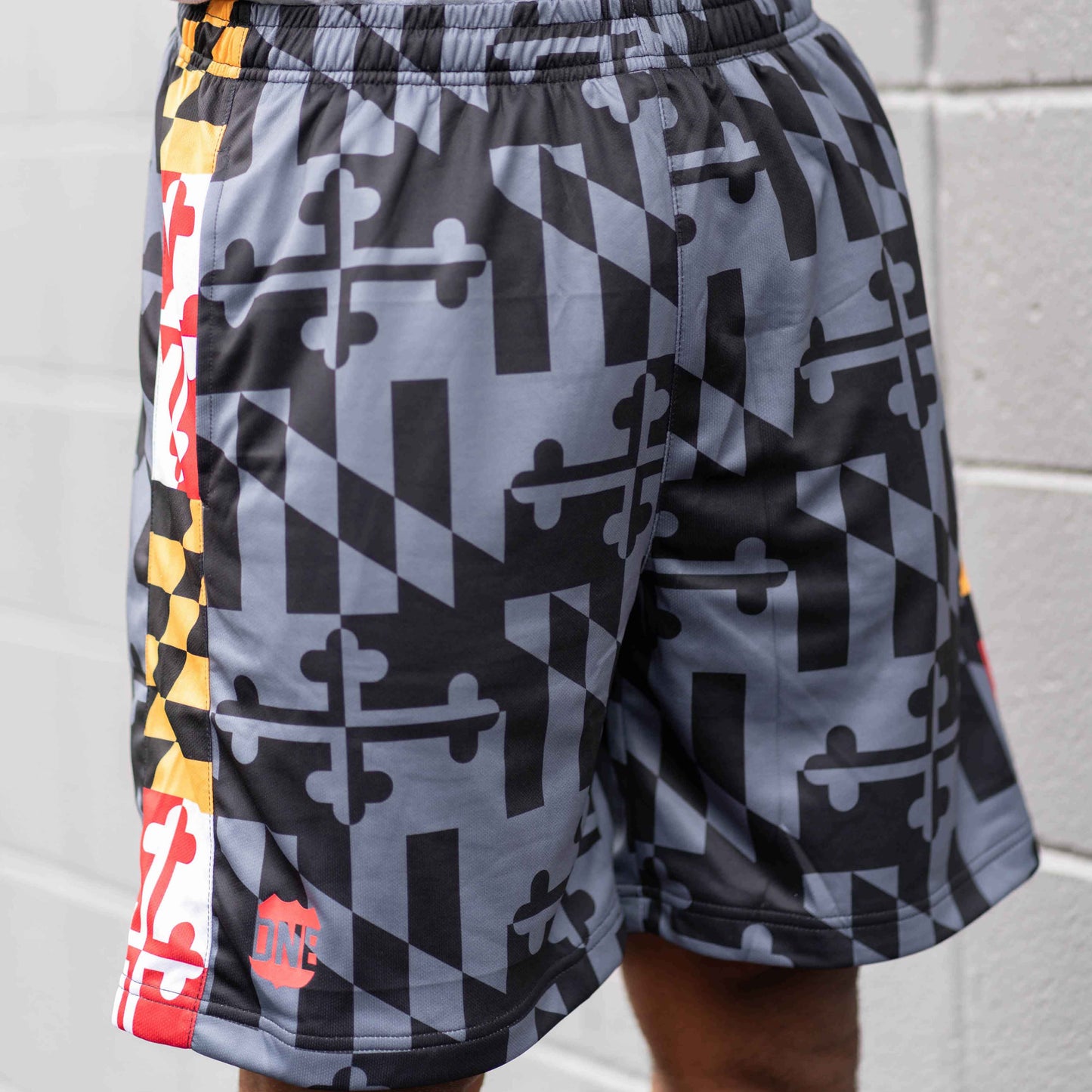 Greyscale & Maryland Flag Color Sides / Athletic Shorts - Route One Apparel