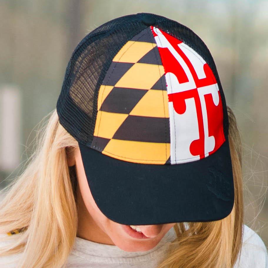 Maryland Flag w/ Black Mesh / Trucker Hat - Route One Apparel