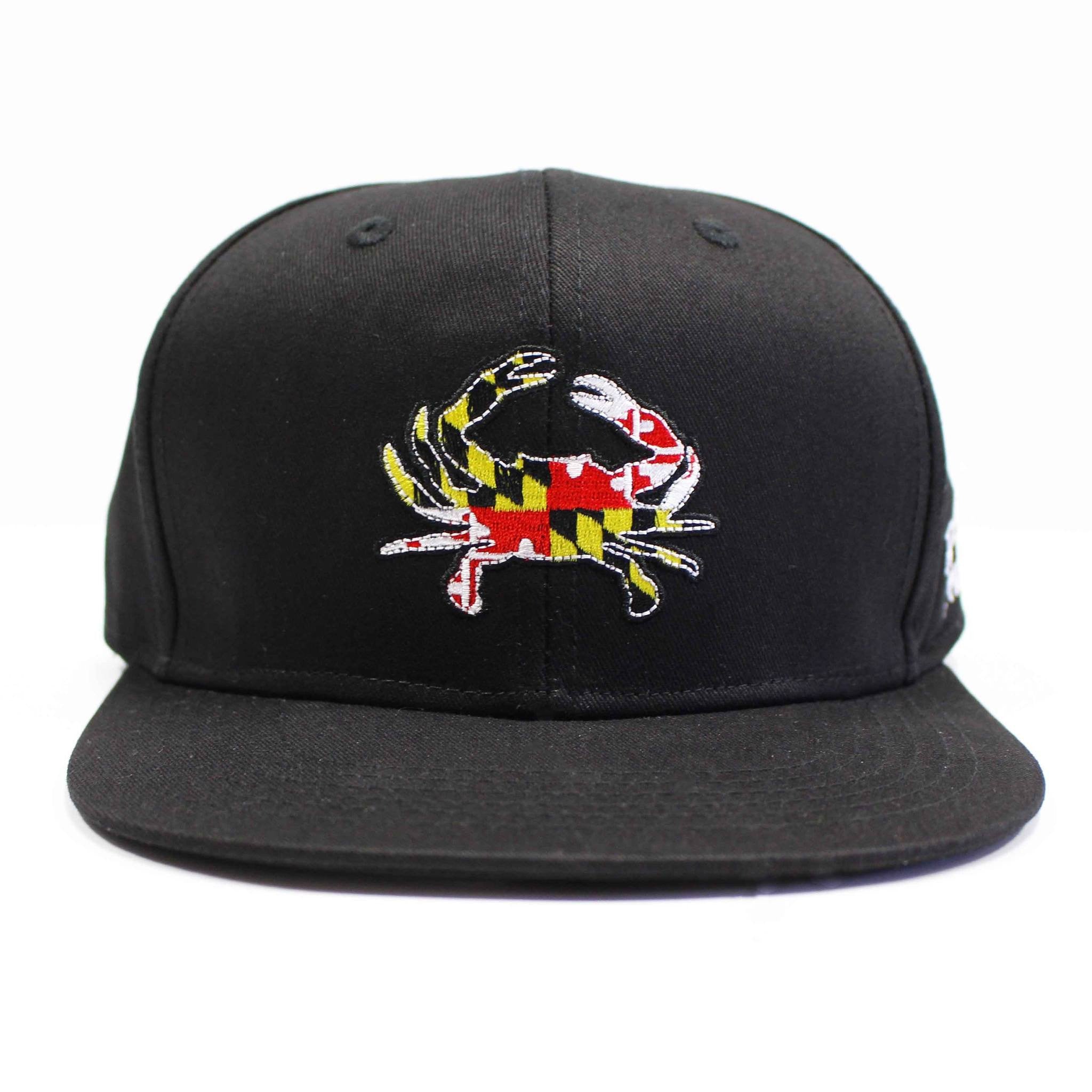 Maryland Full Flag Crab (Black) / Canvas Snapback Hat - Route One Apparel
