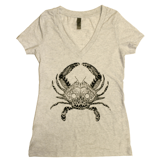 Henna Crab (Heather White) / Ladies V-Neck Shirt - Route One Apparel