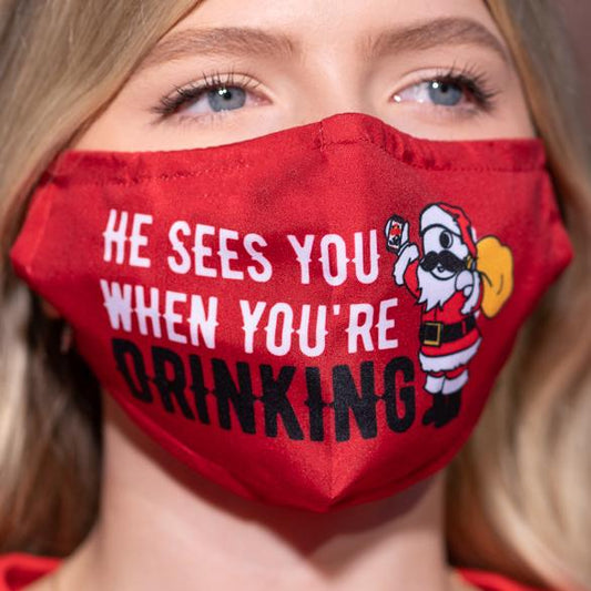 He Sees You When You're Drinking (Red) / Face Mask - Route One Apparel