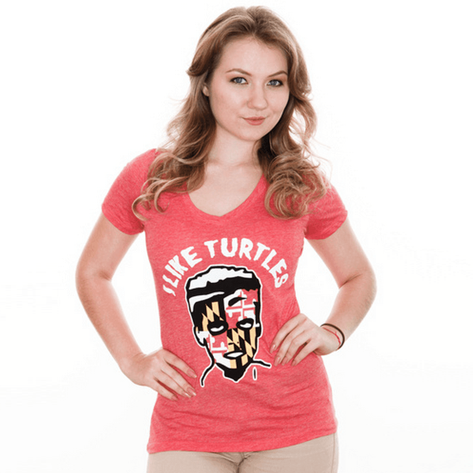 I Like Turtles (Red) / Ladies V-Neck Shirt - Route One Apparel