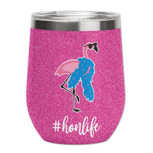 Hon Life Flamingo with Feather Boa (Glitter Pink) / Small Wine Tumbler - Route One Apparel