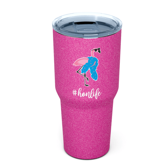 Hon Life Flamingo with Feather Boa (Glitter Pink) / Large Tumbler - Route One Apparel