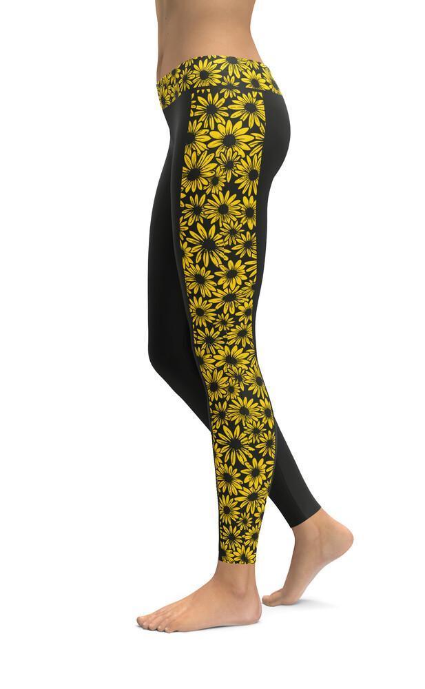 Black Eyed Susan Side Pattern / Yoga Leggings - Route One Apparel