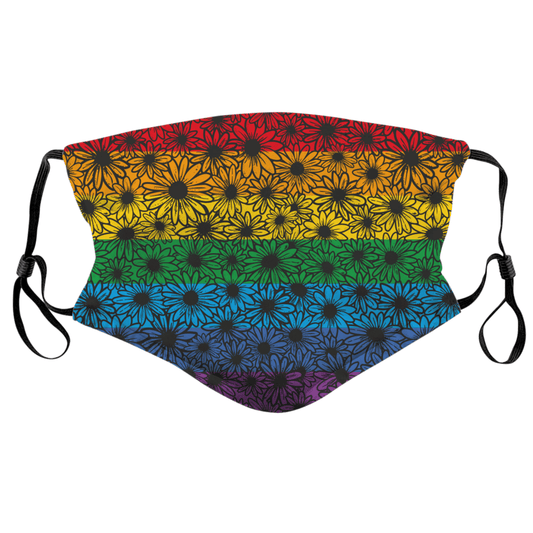 Black Eyed Susan Pattern - Rainbow Stripes / Face Mask - Route One Apparel